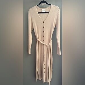 Pink Rose Beige Long Sleeve Knit Dress